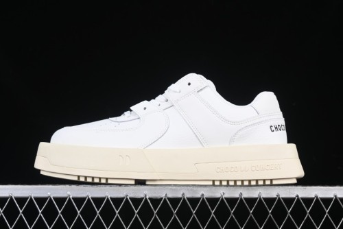 Choco Concert Leather Round Square Asymmetrical Fashion Sneakers White - AJE5