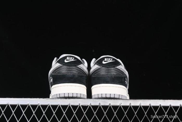 Nike SB Dunk Low Stussy Collaboration - Black Grey Pig Leather Anniversary Custom Edition Low-Top Casual Sneakers - XX3168-008
