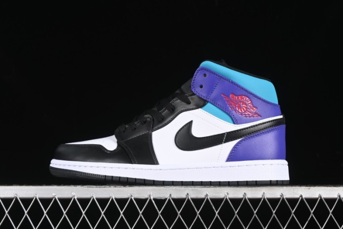 Nike Air Jordan 1 Mid AJ1 Lakers Colorway Black White Purple Mid-Top Casual Sneakers - DQ8426-154