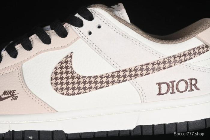 Nike SB Dunk Low Dior Collaboration Cream Coffee Floral Swoosh Anniversary Custom Low-Top Casual Sneakers - DJ2024-097