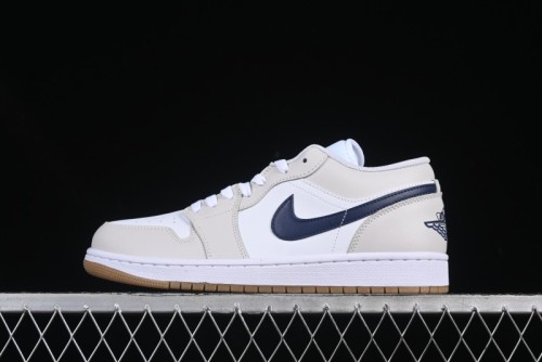 Nike Air Jordan 1 Low AJ1 Casual Sneakers with Cream and Blue Accents - 553558-146