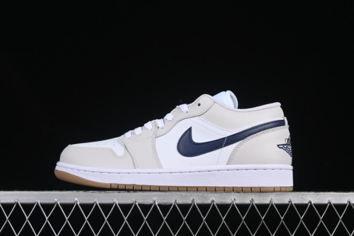 Nike Air Jordan 1 Low AJ1 Casual Sneakers with Cream and Blue Accents - 553558-146
