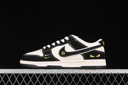 Nike SB Dunk Low Fendi Collaboration Black White Black Swoosh Anniversary Custom Low-Top Skate Shoes - LW1818-115