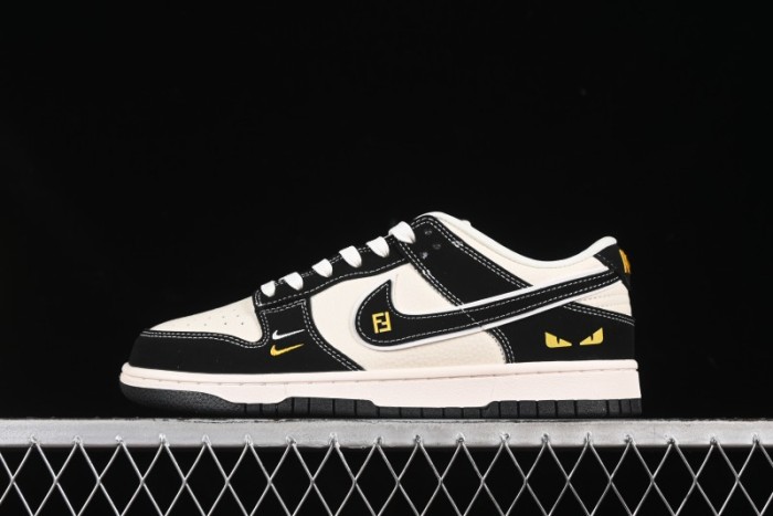 Nike SB Dunk Low Fendi Collaboration Black White Black Swoosh Anniversary Custom Low-Top Skate Shoes - LW1818-115