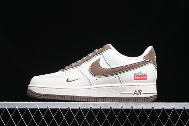 Nike Air Force 1 '07 Low Stone Island x Supreme Collaboration - Beige Brown Swoosh Casual Sneakers - BB1616-306