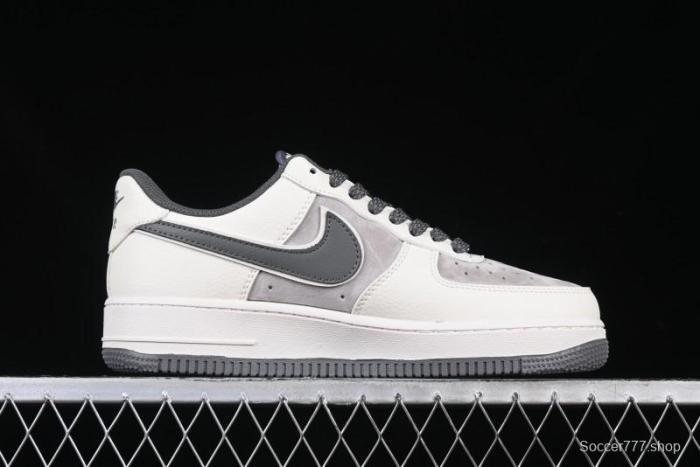 Nike Air Force 1 '07 Low Supreme Collaboration Custom Casual Sneakers with Grey Swoosh - DM6688-056