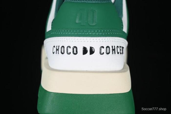 Choco Concert Leather Round Square Asymmetric Fashion Sneakers White Green - AJE5