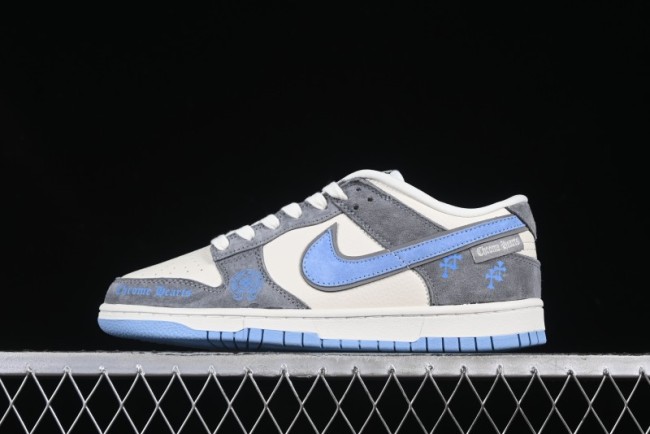 Nike SB Dunk Low Chrome Hearts Collaboration Grey White Blue Hook Anniversary High-End Custom Low-Top Casual Skate Shoes - KK1333-027