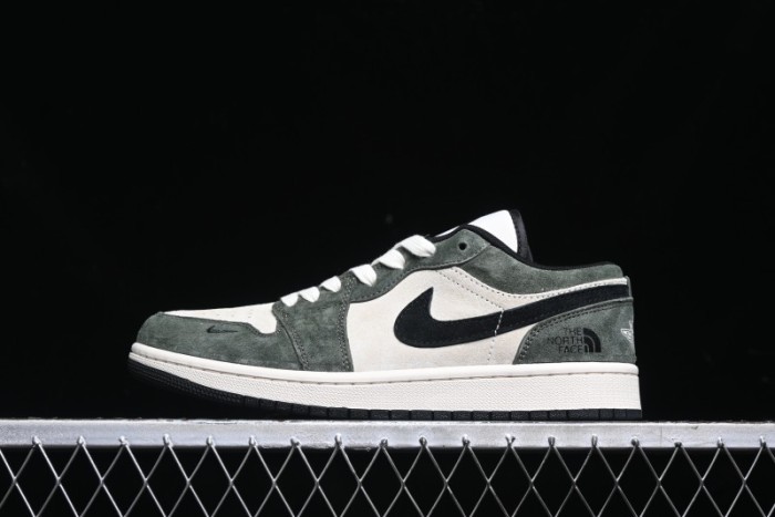 Nike Air Jordan 1 Low AJ1 The North Face Collaboration - Custom Premium Pigskin Dark Green Retro Basketball Shoes - DM9188-004