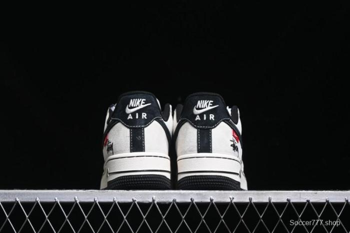 Nike Air Force 1 '07 Low Stussy Collaboration - AF1 Light Grey Red Tag Low-Top Casual Sneakers SJ6698-009