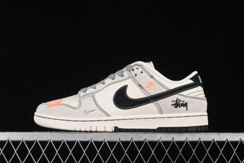 Nike SB Dunk Low Stussy Collaboration Patchwork Grey White Black Swoosh Anniversary Custom Low-Top Casual Skate Shoes - MM1089-022