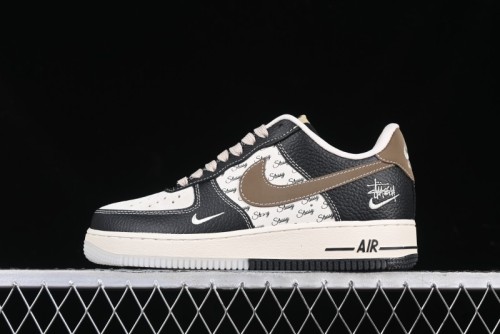 Nike Air Force 1 '07 Low Stussy Collaboration Black Leather & Gum Sole Low-Top Casual Sneakers - CH6336-519
