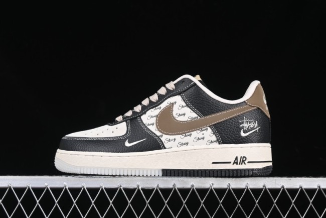 Nike Air Force 1 '07 Low Stussy Collaboration Black Leather & Gum Sole Low-Top Casual Sneakers - CH6336-519