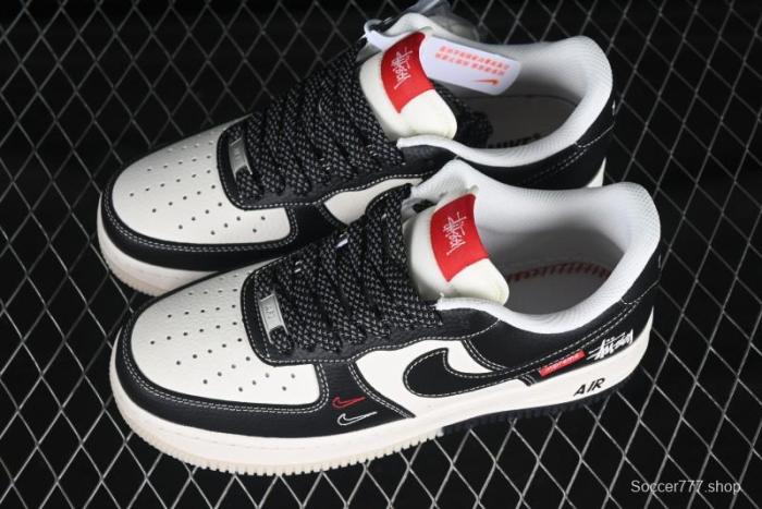 Nike Air Force 1 '07 Low Stussy Supreme Collaboration Dual-Tone Black Red Logo Low-Top Casual Sneakers - HH7518-043
