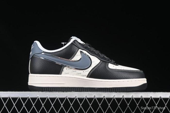 Nike Air Force 1 '07 Low Stussy Collaboration Grey Blue Black Leather Low-Top Casual Sneakers - XZ6188-199