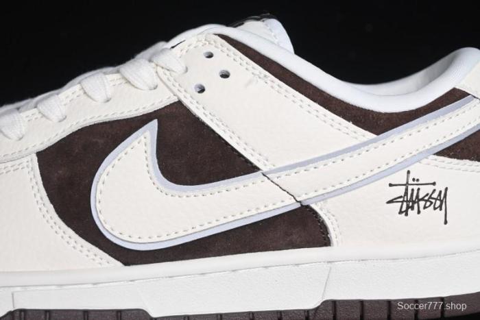 Nike SB Dunk Low Stussy Collaboration - Dark Brown White Swoosh Anniversary Custom Low-Top Casual Sneakers - KK1333-012