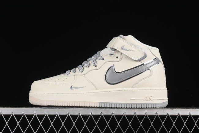 Nike Air Force 1 '07 Mid Casual Sneakers in Light Grey with 3M Reflective Details and Crystal Outsole - XL0236-232