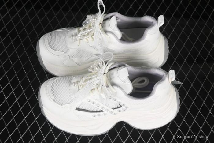 GG-CC Lace Pearl Chain Casual Platform Dad Shoes - 250310 White