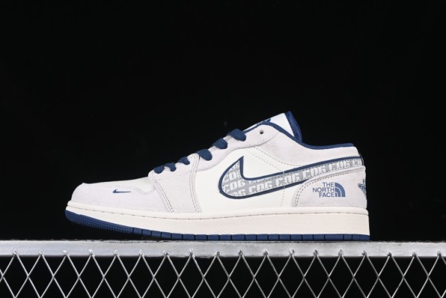 Nike Air Jordan 1 Low AJ1 The North Face Collaboration - Grey Pigskin Blue Sole Retro Basketball Shoes DM9188-011