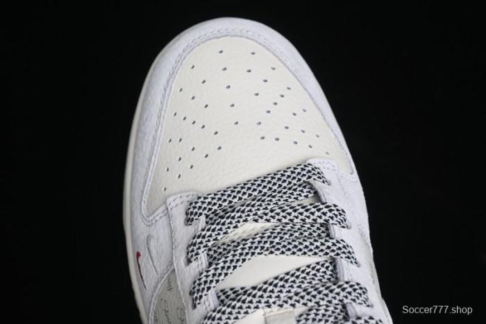 Nike SB Dunk Low Stussy Collaboration - Patchwork Grey White Swoosh Anniversary Custom Low-Top Casual Sneakers - YX5066-218