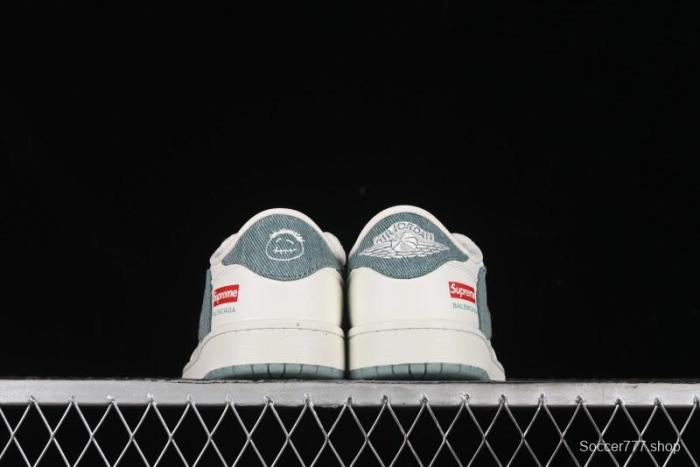 Nike Travis Scott x Fragment Design x Air Jordan 1 Low OG SP AJ1 Supreme Collaboration - Green Canvas Swoosh Low-Top Casual Sneakers - JH6088-706