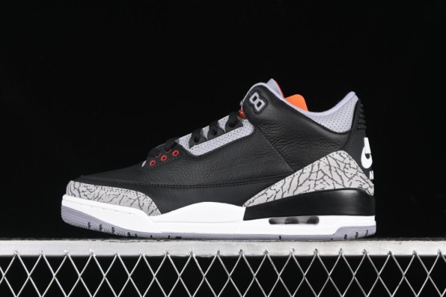 Nike Air Jordan 3 Retro Black Cement Sneakers with Visible Air Cushion - DN3707-010