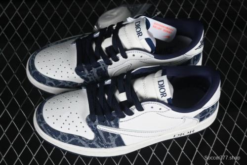 Nike Travis Scott x Fragment Design x Jordan Air Jordan 1 Low OG SP AJ1 Low Top Casual Sneakers in Dior Denim Blue - CH6336-017