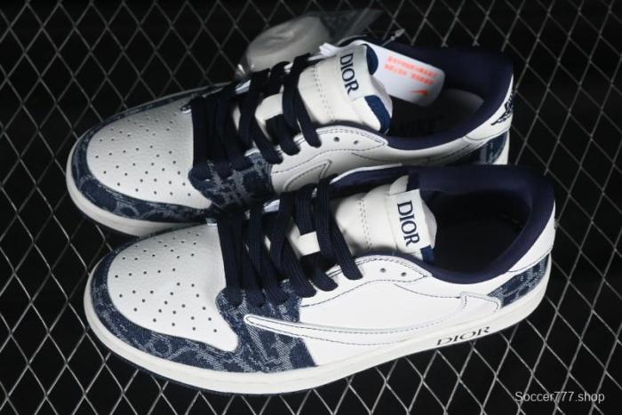Nike Travis Scott x Fragment Design x Jordan Air Jordan 1 Low OG SP AJ1 Low Top Casual Sneakers in Dior Denim Blue - CH6336-017