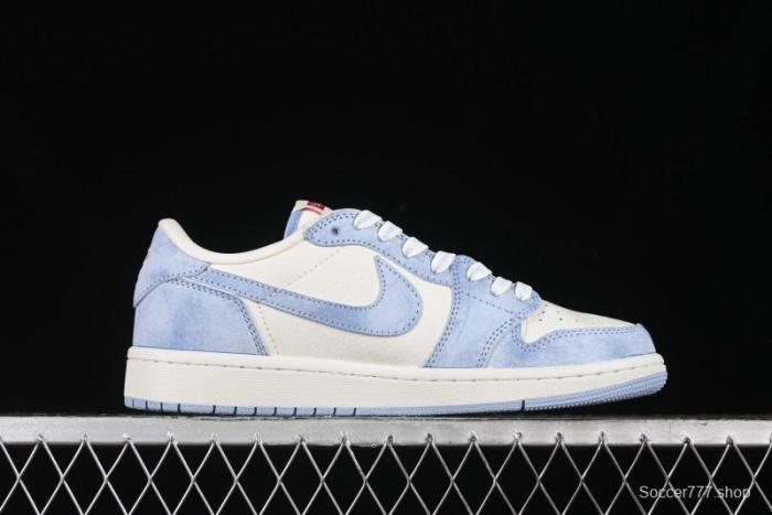 Nike Travis Scott x Fragment Design x Air Jordan 1 Low OG SP AJ1 Supreme Collaboration - Tie-Dye Blue Low-Top Casual Sneakers - CH6336-010