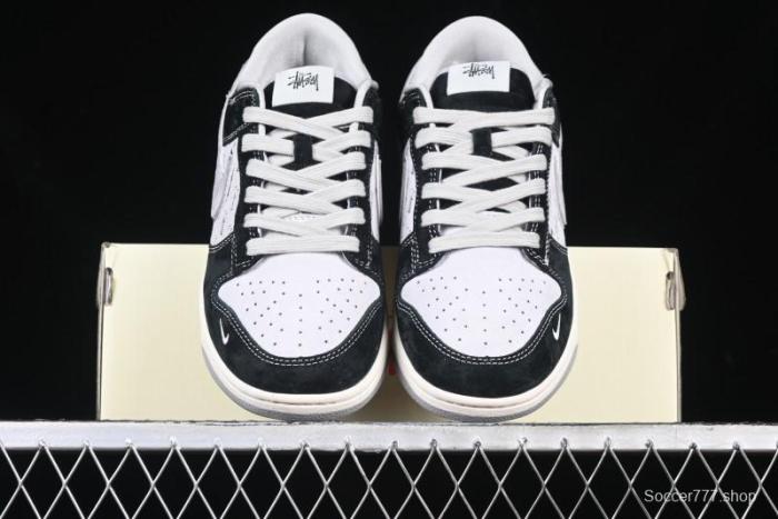 Nike SB Dunk Low Stussy Collaboration - Black Grey Pig Leather Anniversary Custom Edition Low-Top Casual Sneakers - XX3168-008