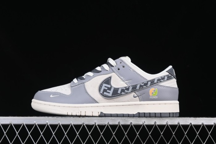 Nike SB Dunk Low Fendi Collaboration Grey White Grey Swoosh Anniversary High-End Custom Low-Top Casual Skate Shoes - DM6868-021