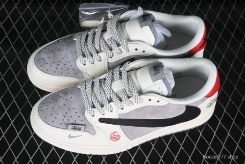 Nike Air Jordan 1 Low OG SP Travis Scott x Fragment Design Collaboration Snake Year Limited Dual-Tone Beige Black Swoosh - SJ2068-142