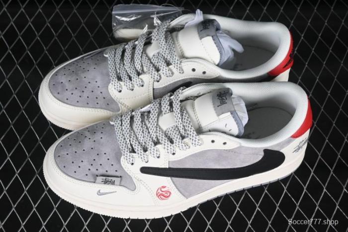 Nike Air Jordan 1 Low OG SP Travis Scott x Fragment Design Collaboration Snake Year Limited Dual-Tone Beige Black Swoosh - SJ2068-142