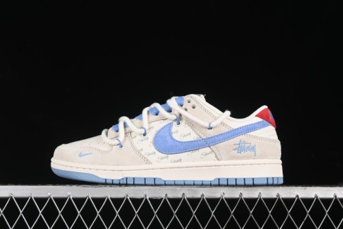 Nike SB Dunk Low Stussy Anniversary Edition Customized Low-Top Casual Skate Shoes with Blue Swoosh - SJ2068-279