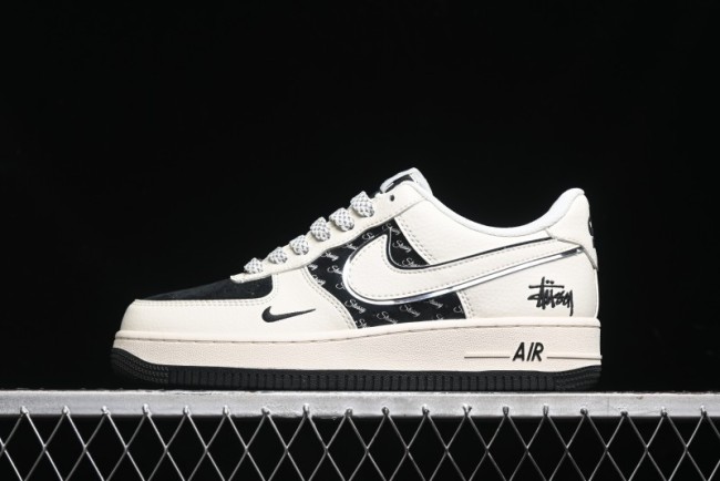 Nike Air Force 1 '07 Low Stussy Collaboration - Black Sail Silver Swoosh Casual Sneakers - XZ6188-729