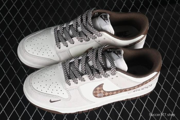 Nike SB Dunk Low Gucci Collaboration Monogram Beige Brown Swoosh Anniversary Custom Low-Top Casual Skate Shoes - DJ2024-059