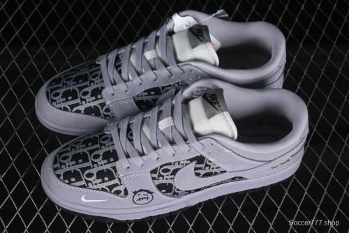 Nike SB Dunk Low Dior x TS Triple Collaboration Canvas Grey Check Anniversary High-End Custom Low-Top Casual Sneakers - KK1333-029