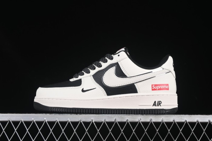 Nike Air Force 1 '07 Low Supreme Collaboration Beige Black Spliced Casual Sneakers with Strap - HH7518-056