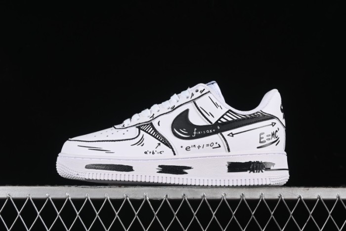 Nike Air Force 1 '07 Low Custom Casual Sneakers with Black and White Manga-Style Hand-Drawn Function Formulas - CT7724-111