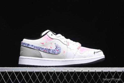 Nike Air Jordan 1 Low Retro Basketball Shoes - Panda Mischief Qixi Theme with Special Graffiti Design - 553558-132