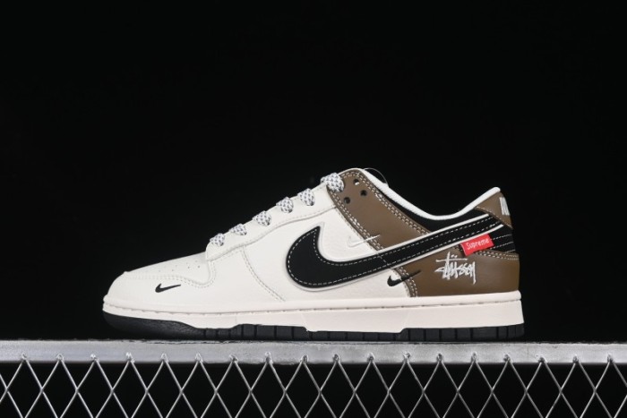 Nike SB Dunk Low Supreme Stussy Collaboration Beige Double Mini Swoosh Anniversary High-End Custom Low-Top Casual Skate Shoes - XS6089-502