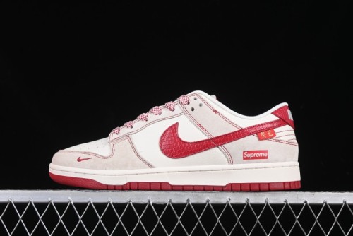 Nike SB Dunk Low Supreme Collaboration Year of the Snake Limited Edition Snake Pattern Red Swoosh Anniversary High-End Custom Low-Top Casual Skate Shoes - HH7518-029