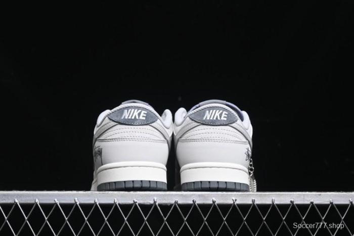 Nike SB Dunk Low Stussy Collaboration - Patchwork Grey Swoosh Anniversary Custom Low-Top Casual Skate Shoes - SF1029-403