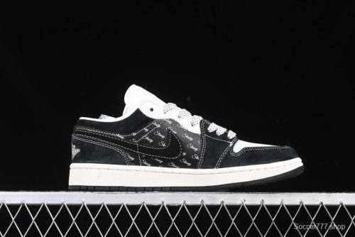 Nike Air Jordan 1 Low Retro Basketball Shoes Custom Stussy Black - FC1688-199