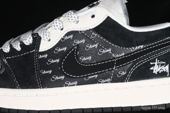 Nike Air Jordan 1 Low Retro Basketball Shoes Custom Stussy Black - FC1688-199