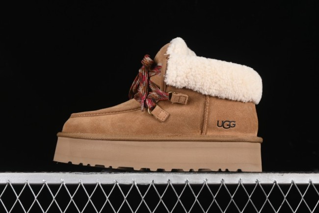UGG Classic Mini II Fur Lace-Up Platform Short Boots with Treadlite Outsole - 1143954