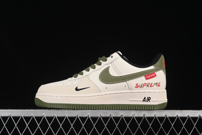 Nike Air Force 1 '07 Low Supreme Collaboration Military Green Red Logo Casual Sneakers - XS1958-566