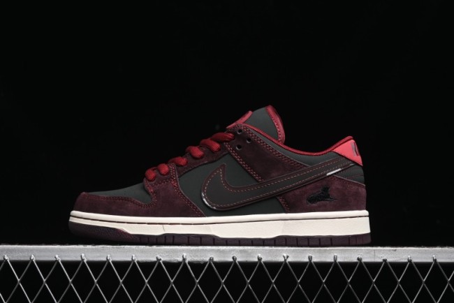 Nike SB Dunk Low Bordeaux Red Skate Shoes Collaboration with Riot Skateshop - FZ1289-200