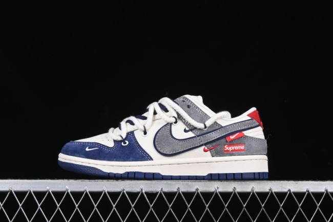 Nike SB Dunk Low Supreme Collaboration Sneakers in Gray Blue with Gray Swoosh - YX5066-260
