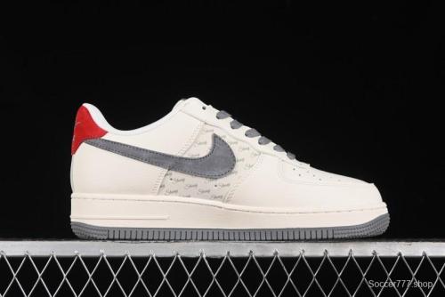 Nike Air Force 1 '07 Low Stussy Collaboration - English Beige Grey Red Low-Top Casual Sneakers - XZ3318-567